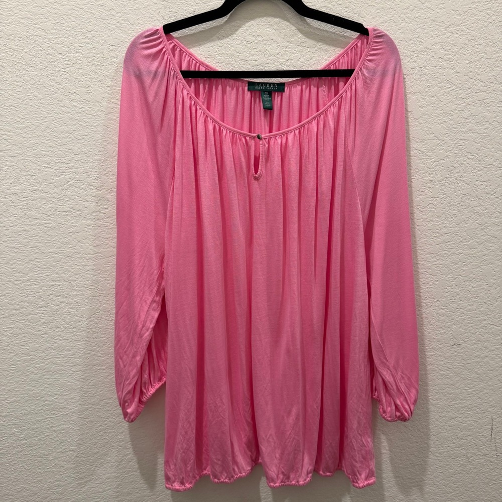 Lauren Ralph Lauren Pink Viscose Peasant Blouse Keyhole Top 3X